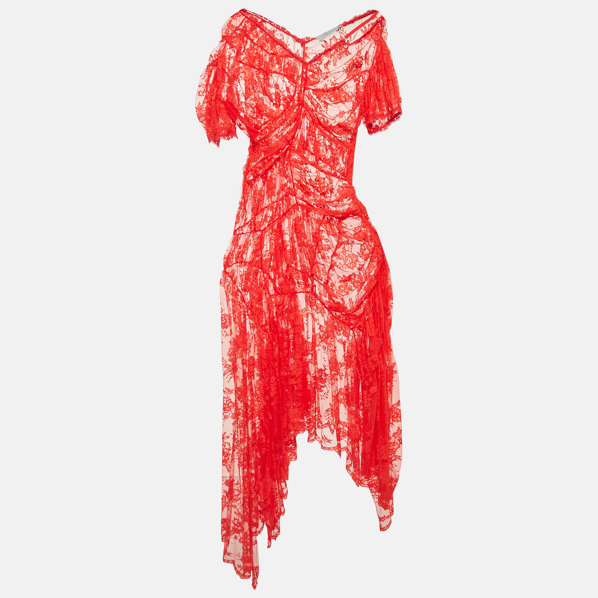 

Preen By Thornton Bregazzi Red Floral Patterned Tulle Midi Dress M