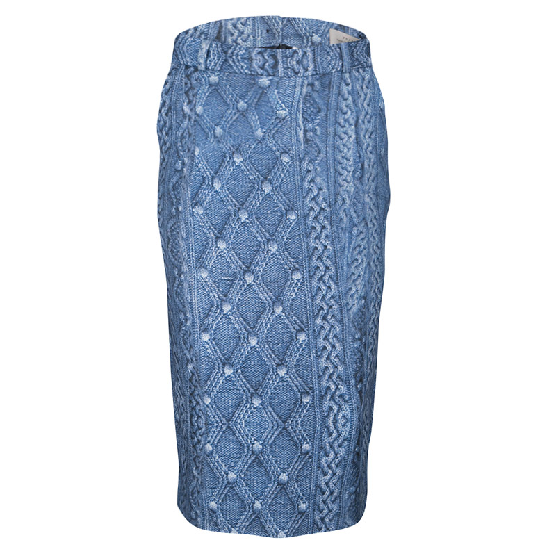 Preen By Thornton Bregazzi Blue Printed Fitted Sahara Midi Skirt S
