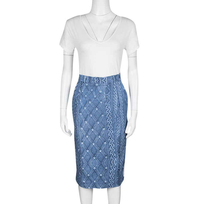 

Preen By Thornton Bregazzi Blue Printed Fitted Sahara Midi Skirt