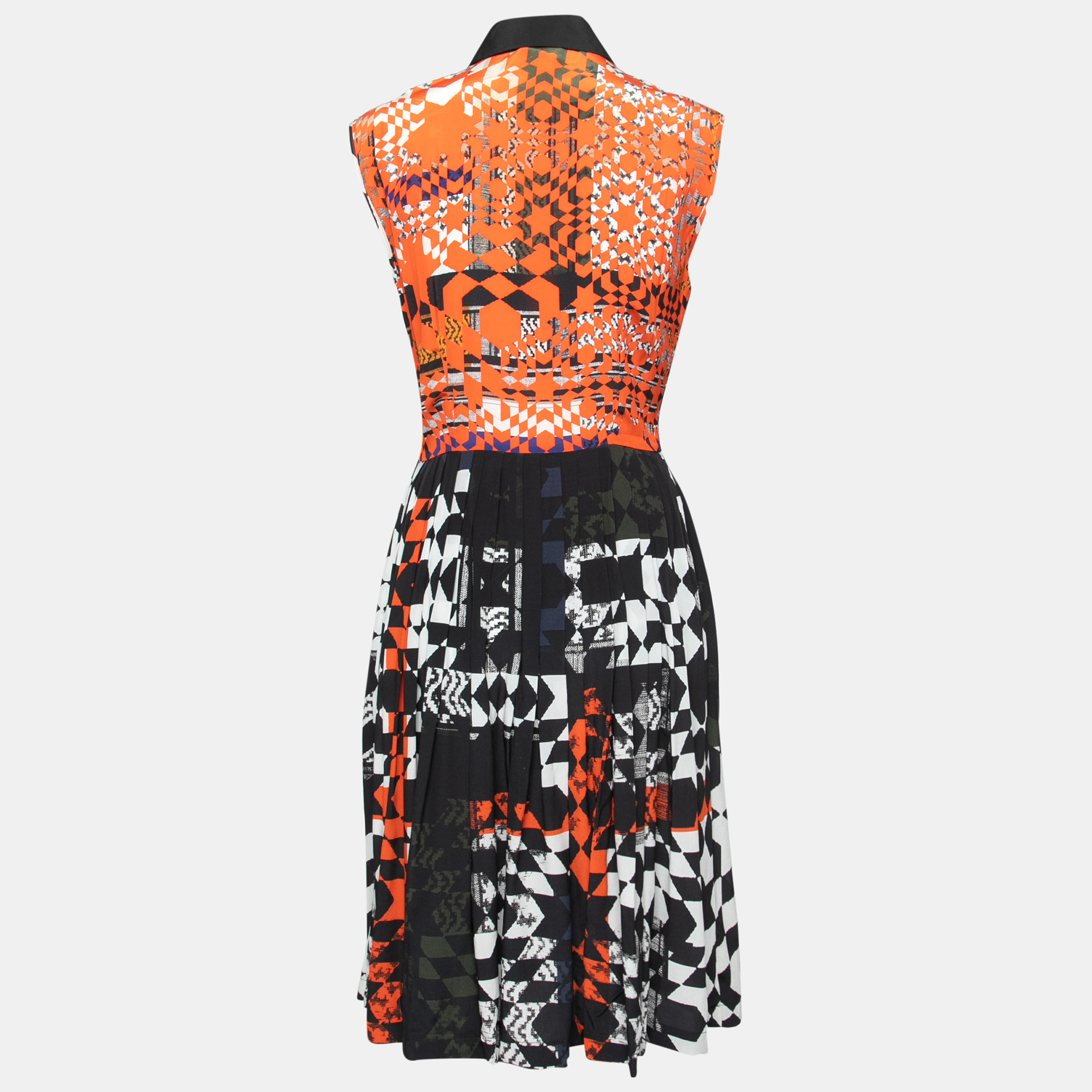 

Preen by Thornton Bregazzi Multicolor Starbox Print Silk Sleeveless Midi Shirt Dress
