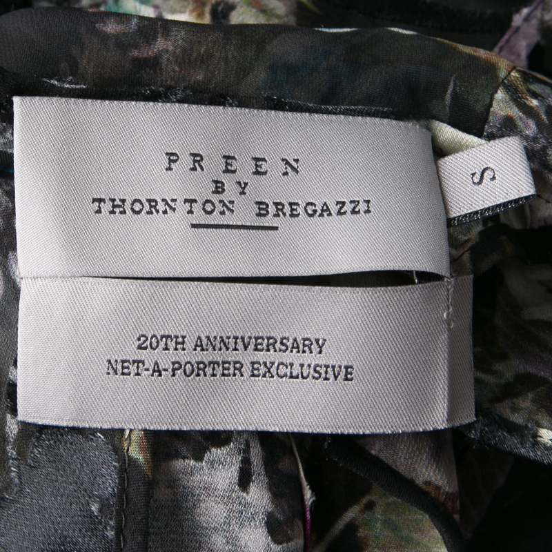 Pre-owned Preen By Thornton Bregazzi Floral Print Devore Chiffon Cold Shoulder Alva Top S In Black