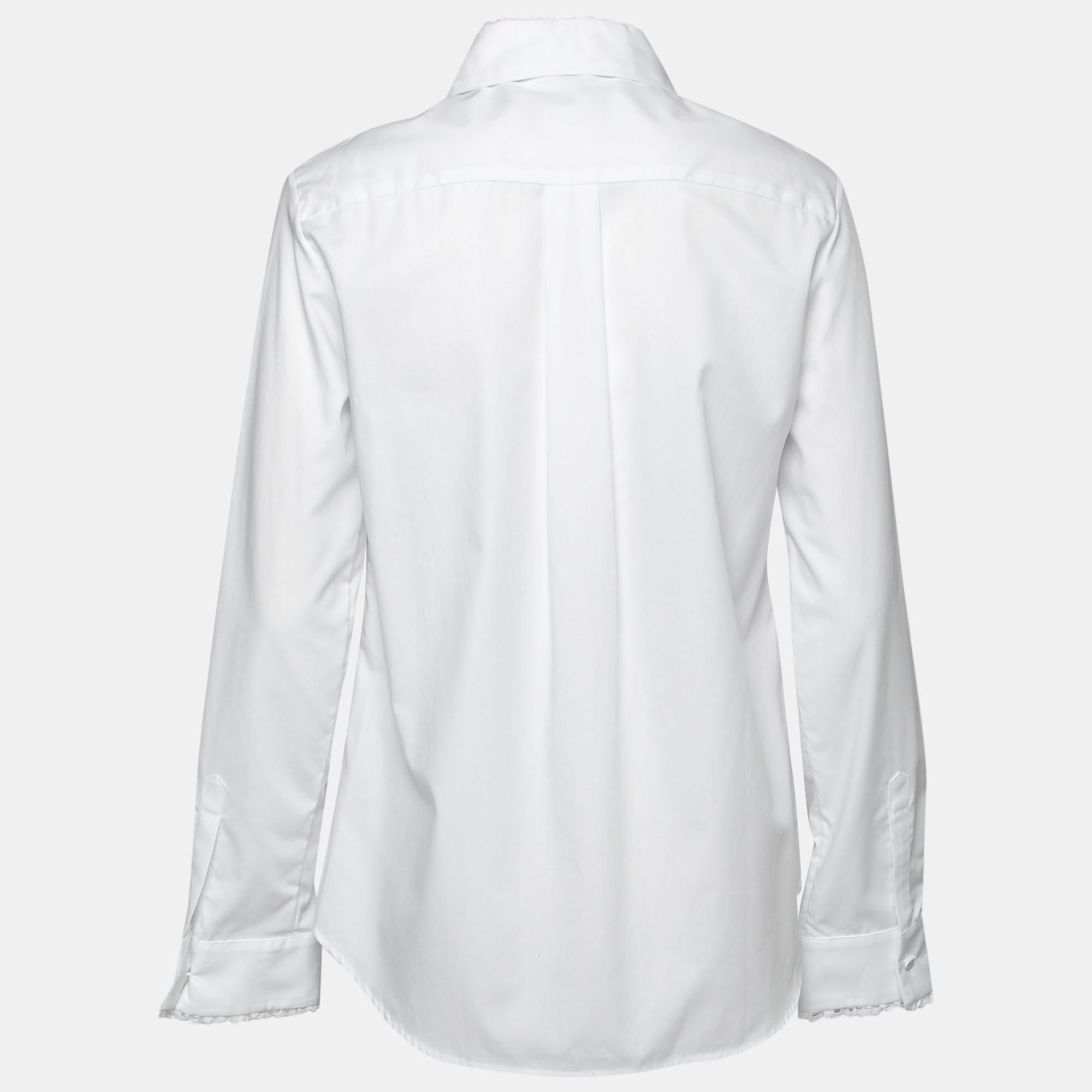 

Preen by Thornton Bregazzi White Cotton Poplin Eyelet Lace Trim Long Sleeve Shirt