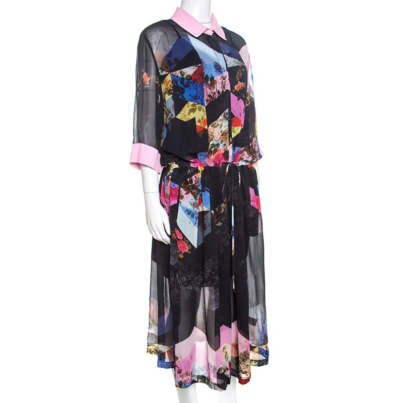 

Preen by Thornton Bregazzi Multicolor Floral Print Sheer Georgette Shirt Dress