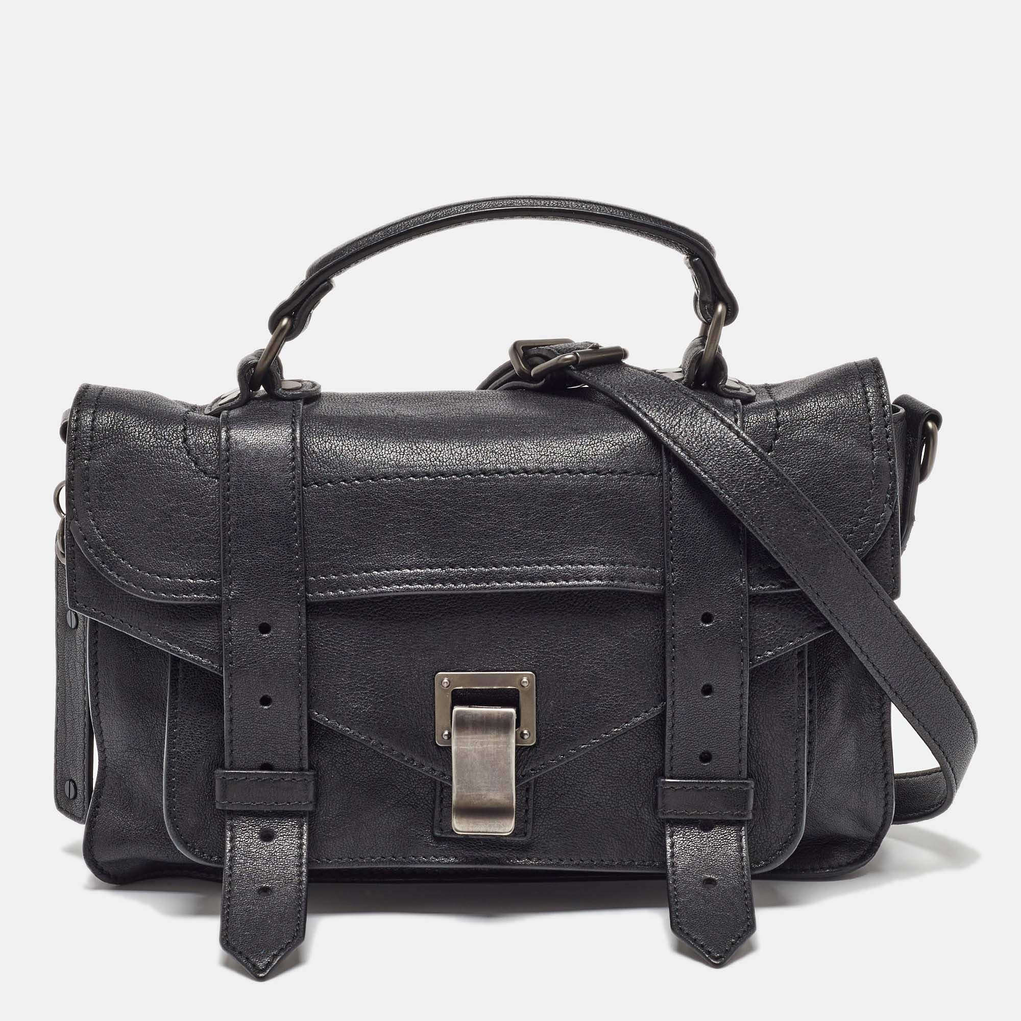 

Proenza Schouler Black Leather Tiny PS1 Top Handle Bag