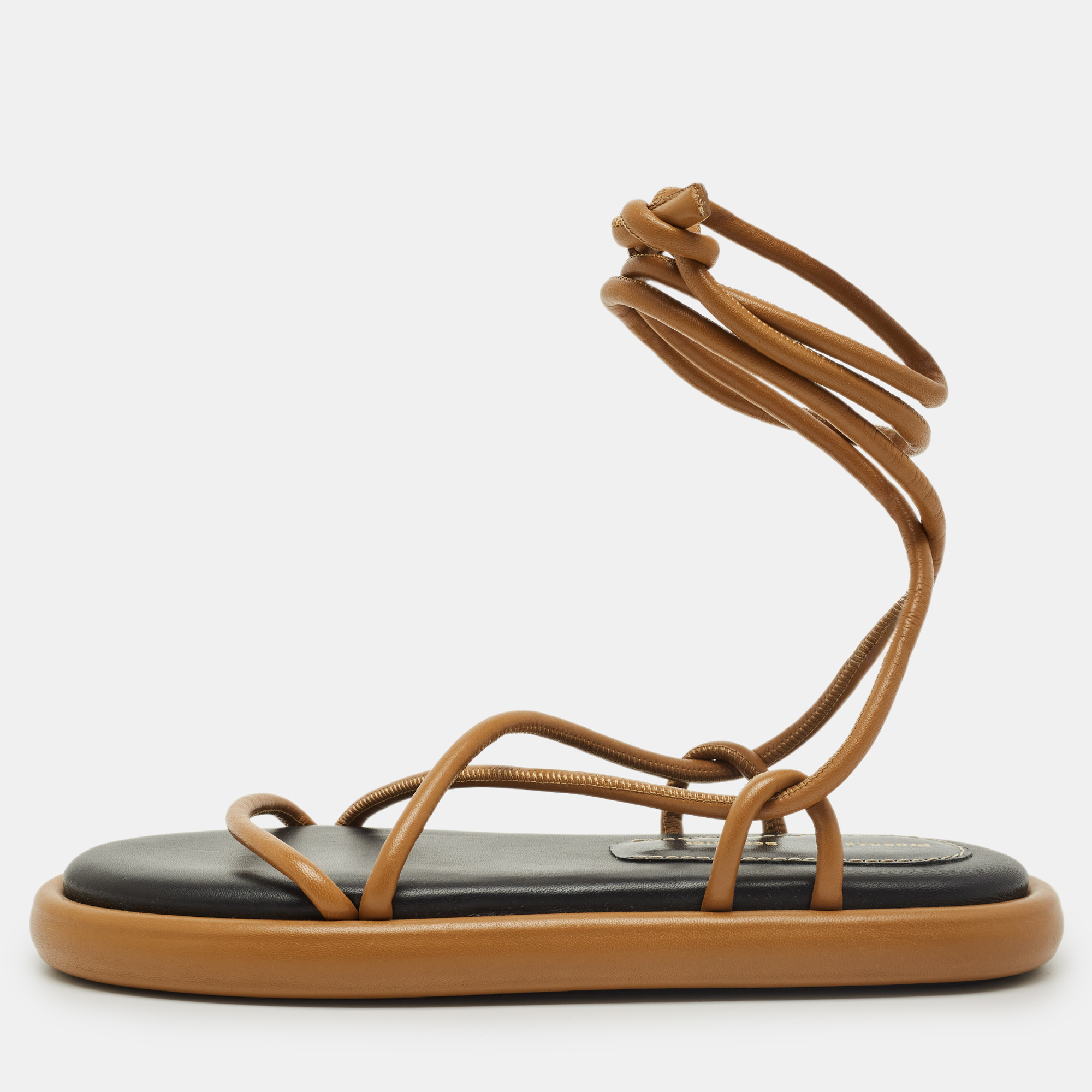 Pre-owned Proenza Schouler Brown Leather Pipe Flat Sandals Size 39