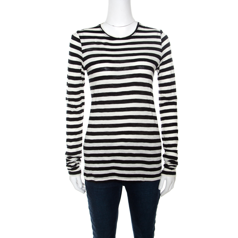 Pre Owned Proenza Schouler Monochrome Striped Cotton Long Sleeve T-Shirt S