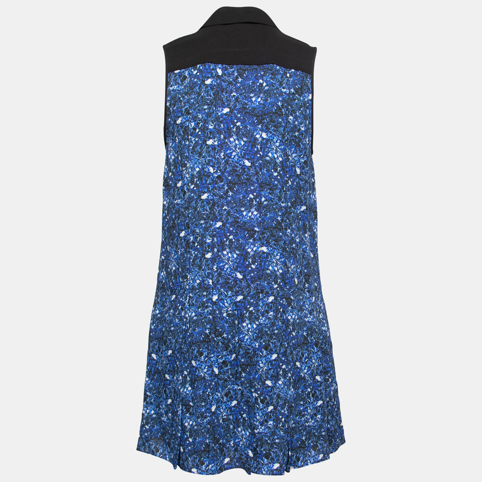

Proenza Schouler Blue and Black Micro Printed Silk Georgette Flared Dress