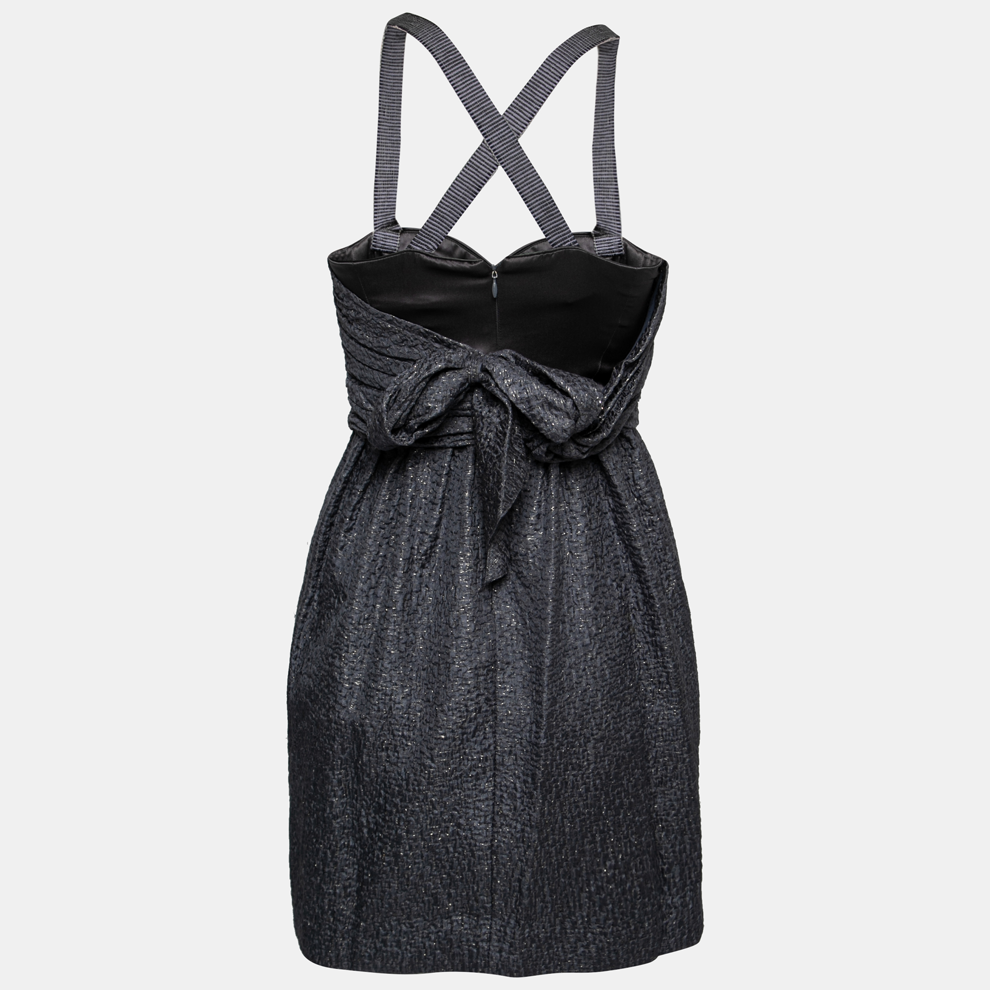 

Proenza Schouler Slate Grey Lurex Insert Silk and Wool Draped Front Bustier Dress