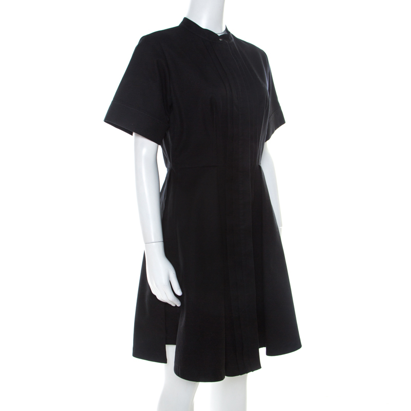 

Proenza Schouler Black Cotton Pleated Button Front A Line Dress