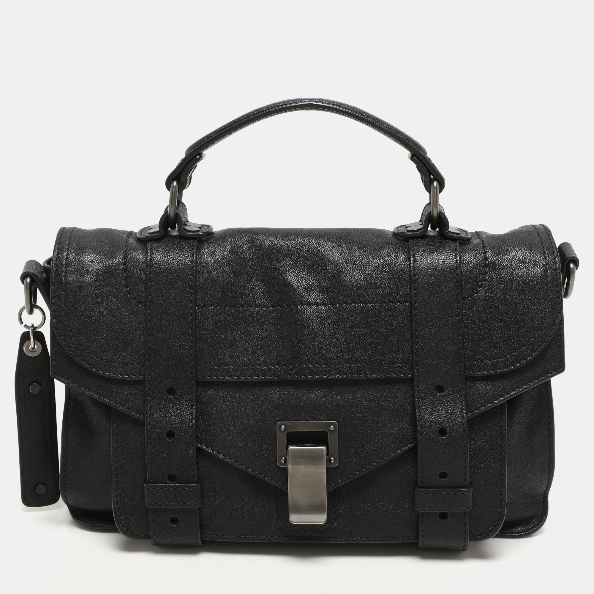 

Proenza Schouler Black Leather Tiny PS1 Top Handle Bag