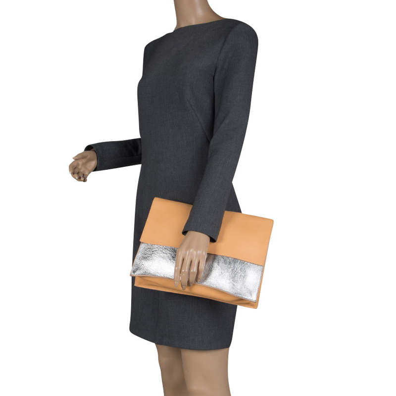 

Proenza Schouler Beige/Silver Leather Lunch Clutch