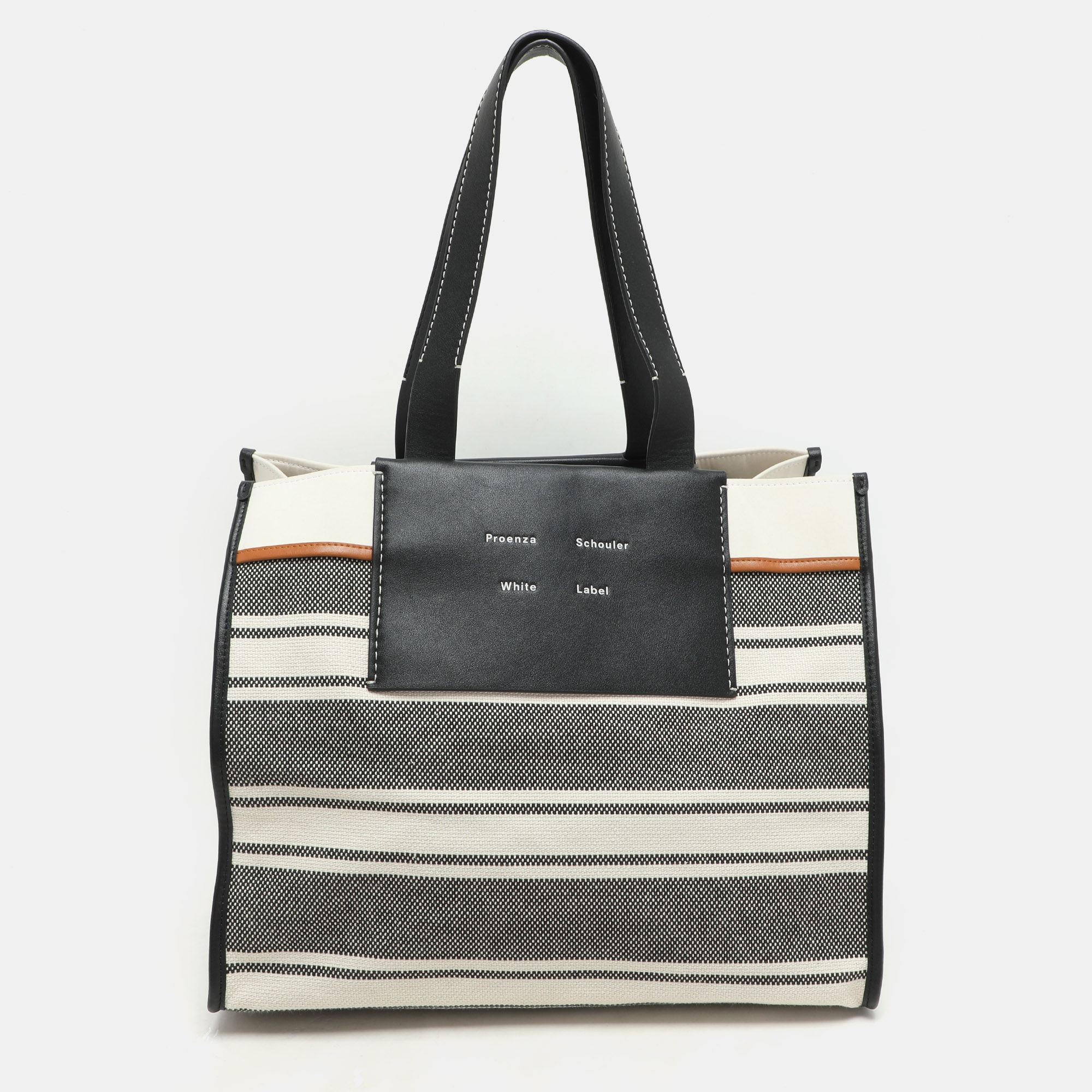 Pre-owned Proenza Schouler Monochrome Stripe Canvas And Leather Large Morris Tote