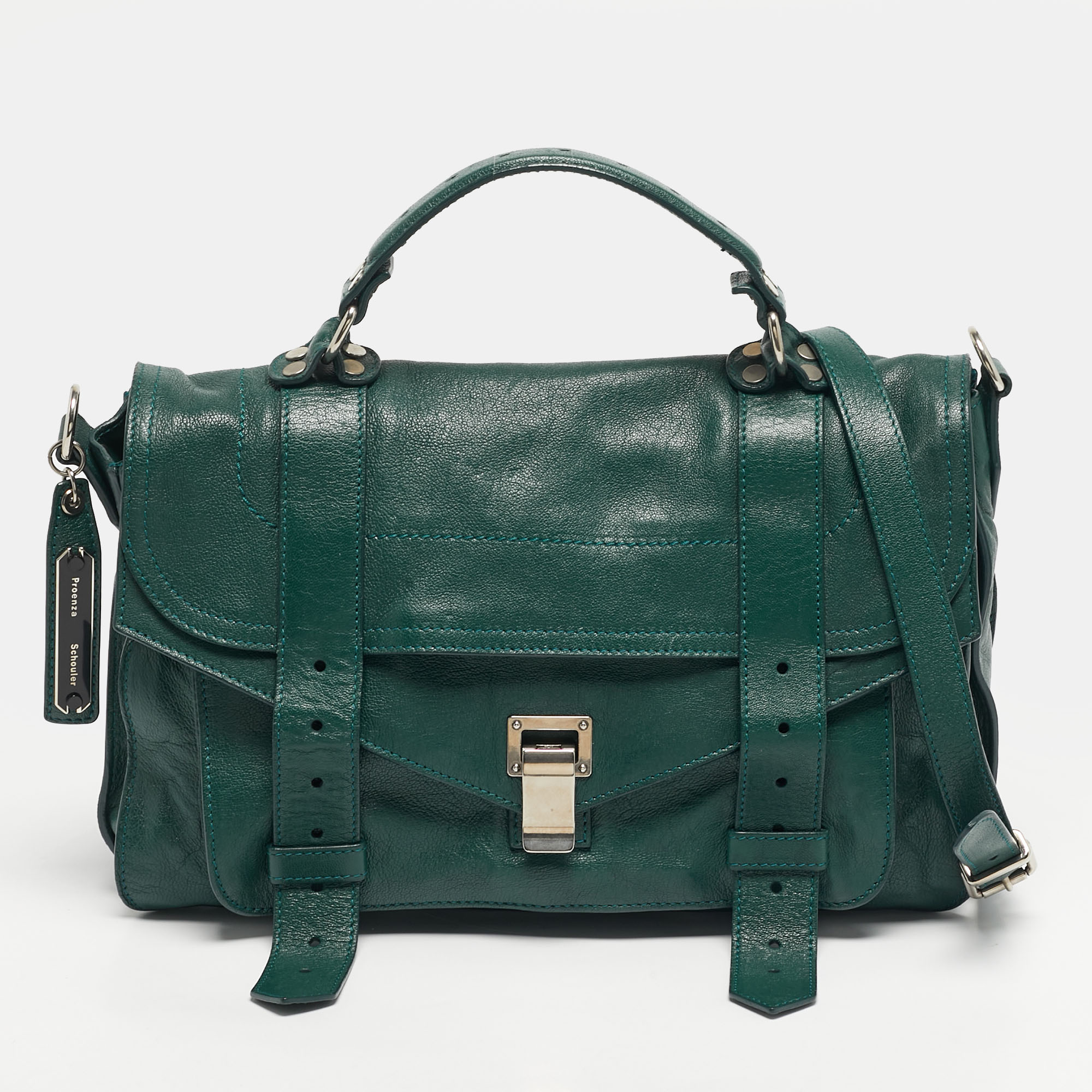 

Proenza Schouler PS1  Green Leather Top Handle Bag