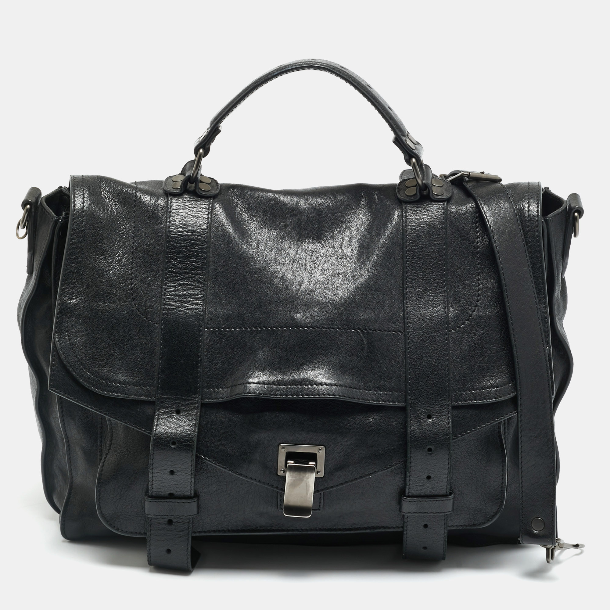 

Proenza Schouler PS1 Large Black Leather Top Handle Bag