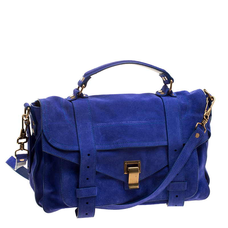 Proenza Schouler Blue Suede PS1 Top Handle Bag Proenza