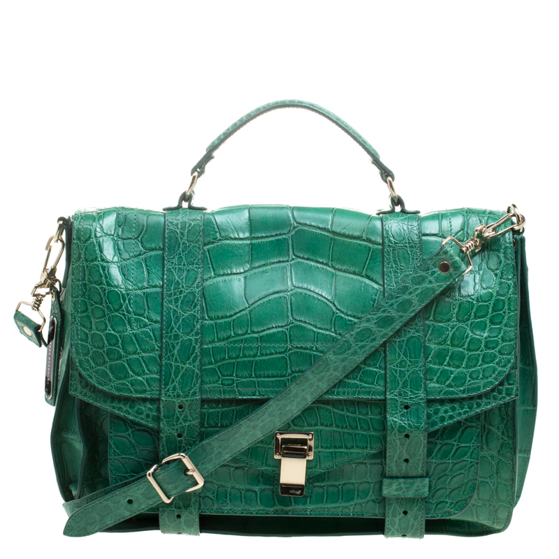 Proenza Schouler Green Crocodile Large PS1 Top Handle Bag