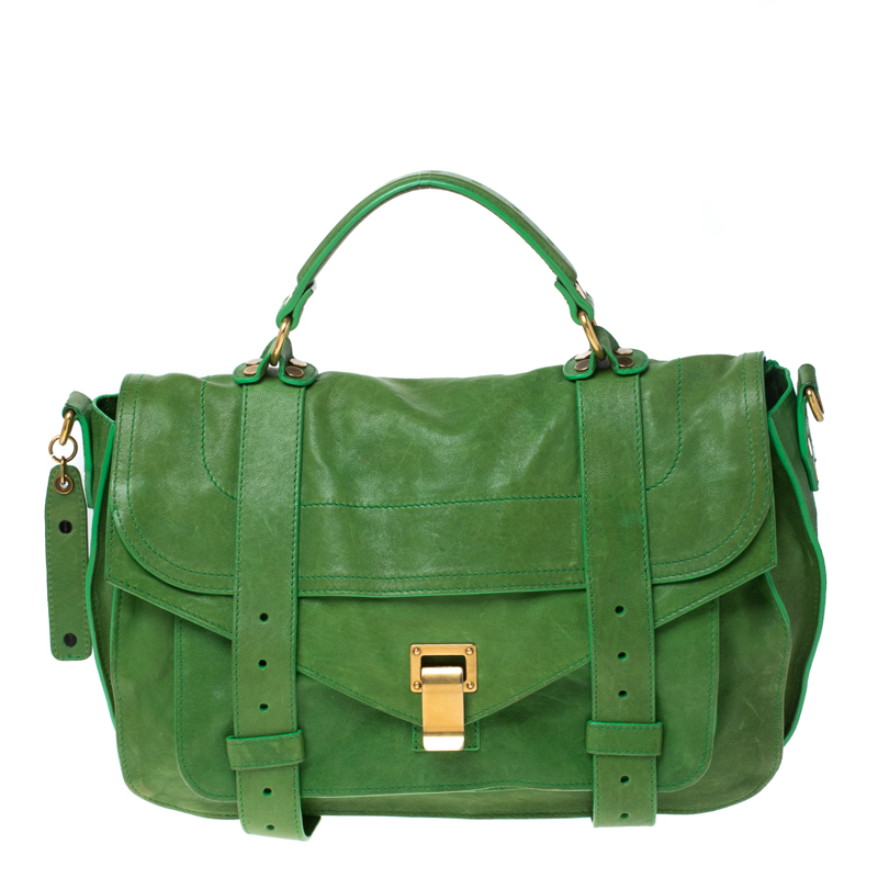 Pre Owned Proenza Schouler Emerald Leather Large PS1 Top Handle Bag