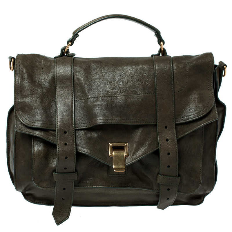  Proenza Schouler Olive Green Leather Medium PS1 Top Handle Bag 