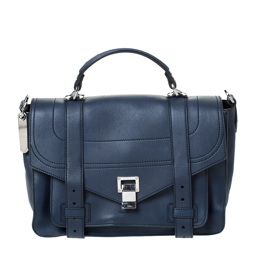 Proenza Schouler Navy Blue Leather Large PS1 Top Handle Bag Proenza ...
