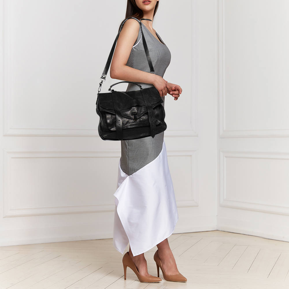 

Proenza Schouler Black Leather Large PS1 Top Handle Bag
