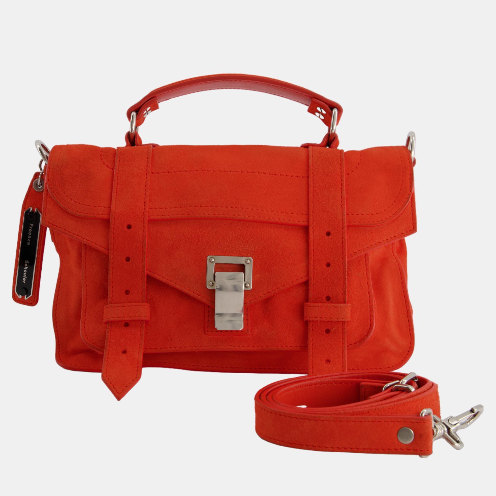 

Proenza Schouler Coral Red Suede PS1 Shoulder Bag with Silver Hardware, Orange