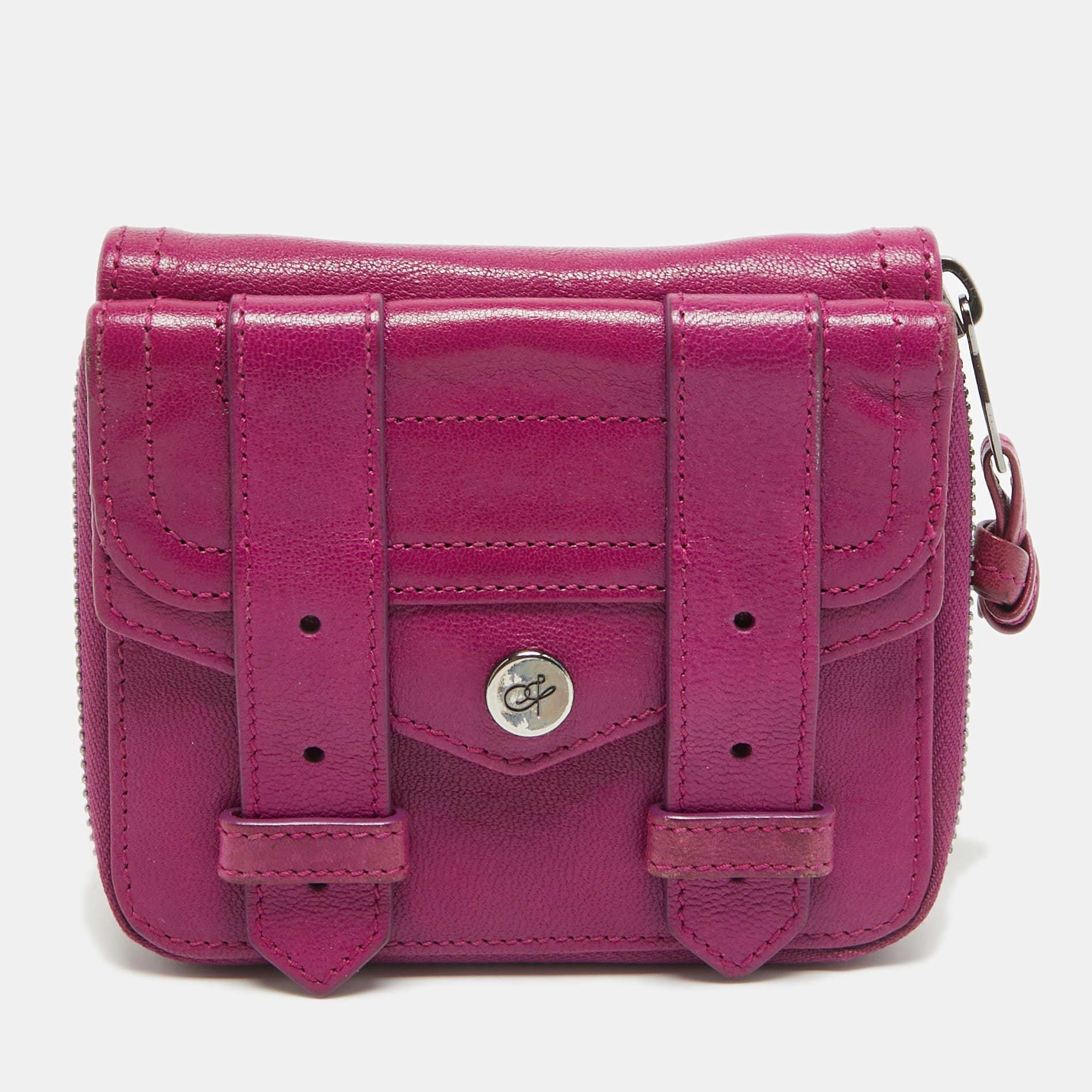 Pre-owned Proenza Schouler Magenta Leather Ps1 Zip Wallet In Pink