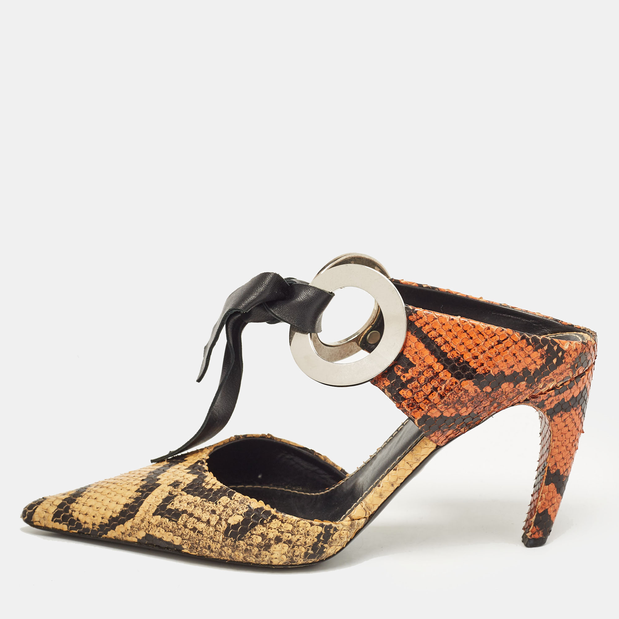 

Proenza Schouler Multicolor Python Embossed Leather Pointed Toe Mules Size