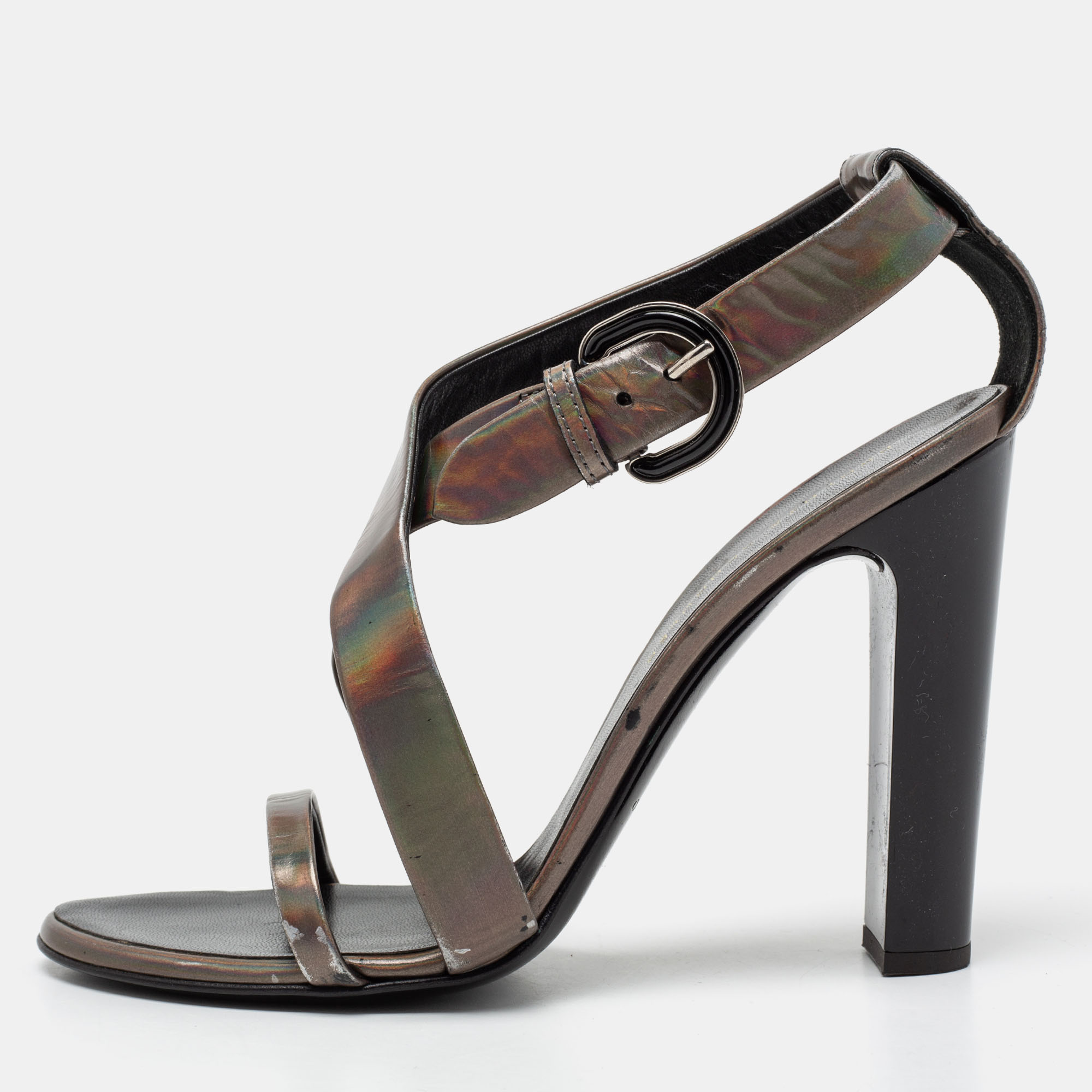 

Proenza Schouler Metallic Patent Leather Iridescent Strappy Sandals Size