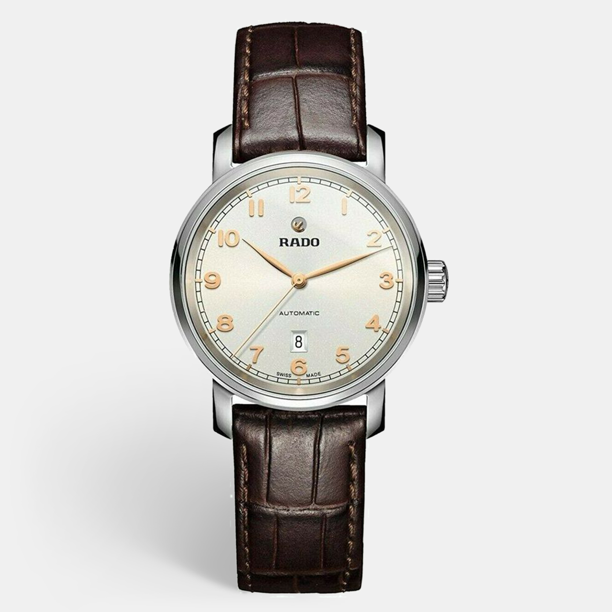 

Rado White Stainless Steel Leather Diamaster R14050136 Women's Wristwatch 33 mm