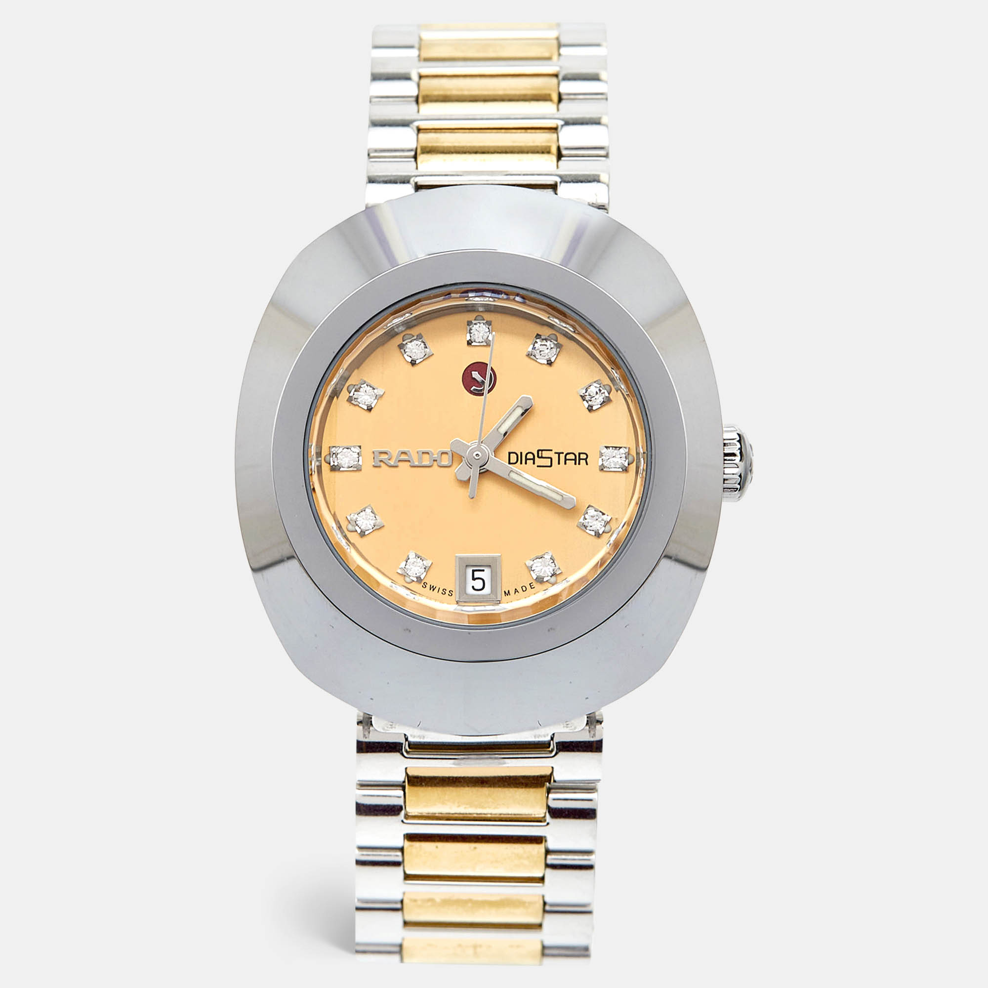 

Rado Yellow Dial Tungsten Carbide Two-Tone Stainless Steel Diamond Diastar R12403633 Women's Wristwatch, Silver