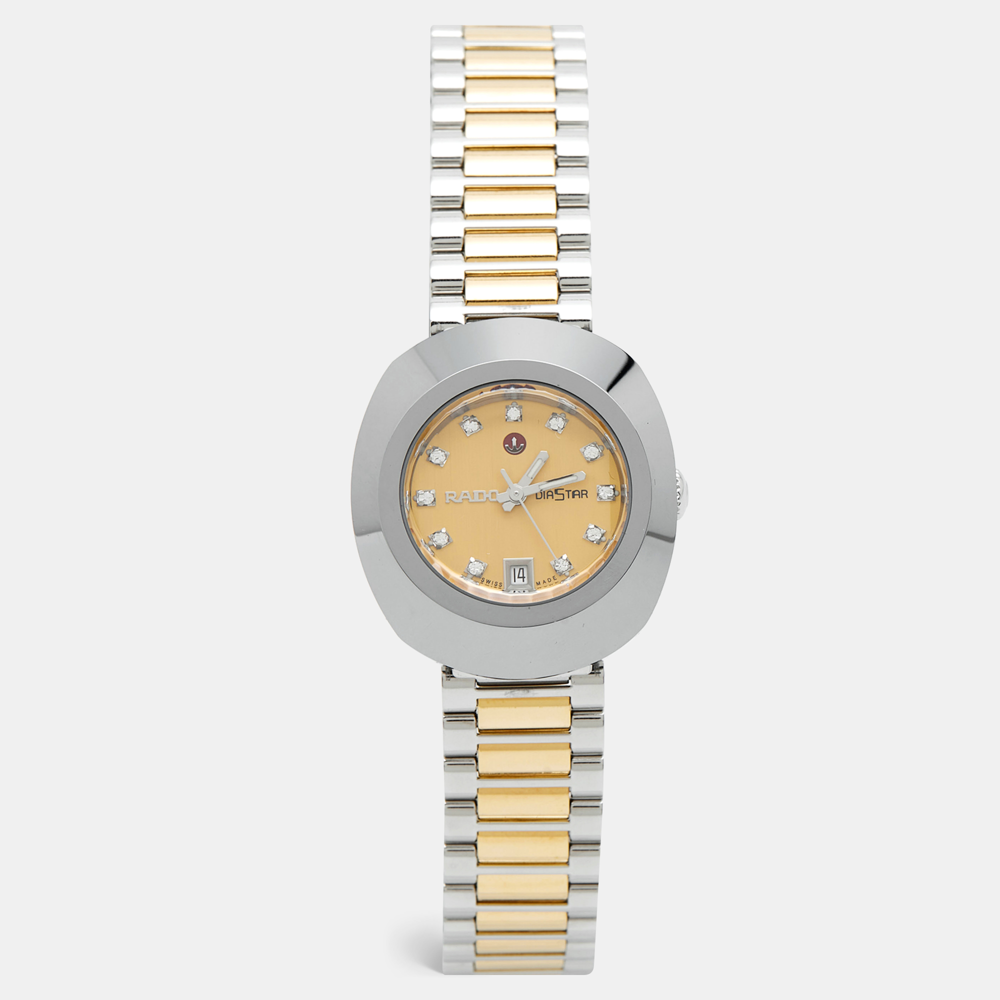 

Rado Champagne Tungsten Carbide Two-tone Stainless Steel Diamond DiaStar R12403633 Women's Wristwatch, Gold