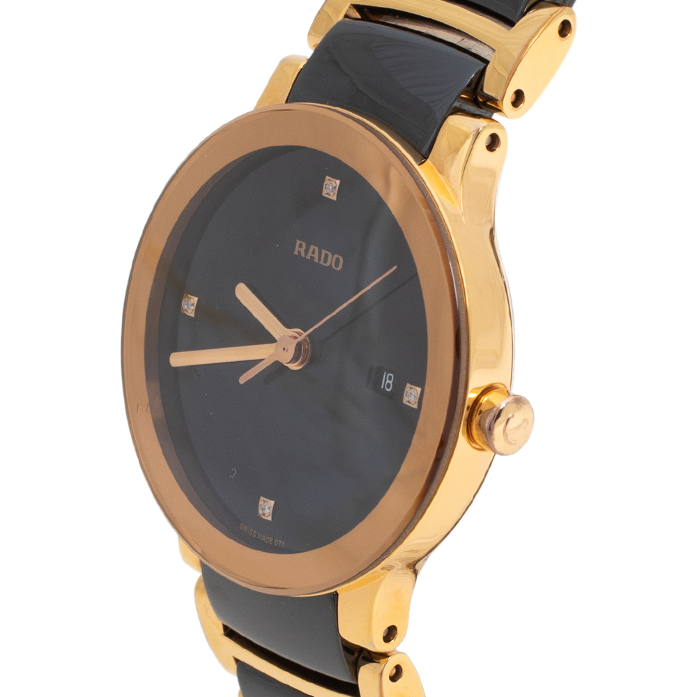 

Rado Black HIgh-Tech Ceramic Gold PVD Stainless Steel Centrix Diamonds R30930712 Women's Wristwatch