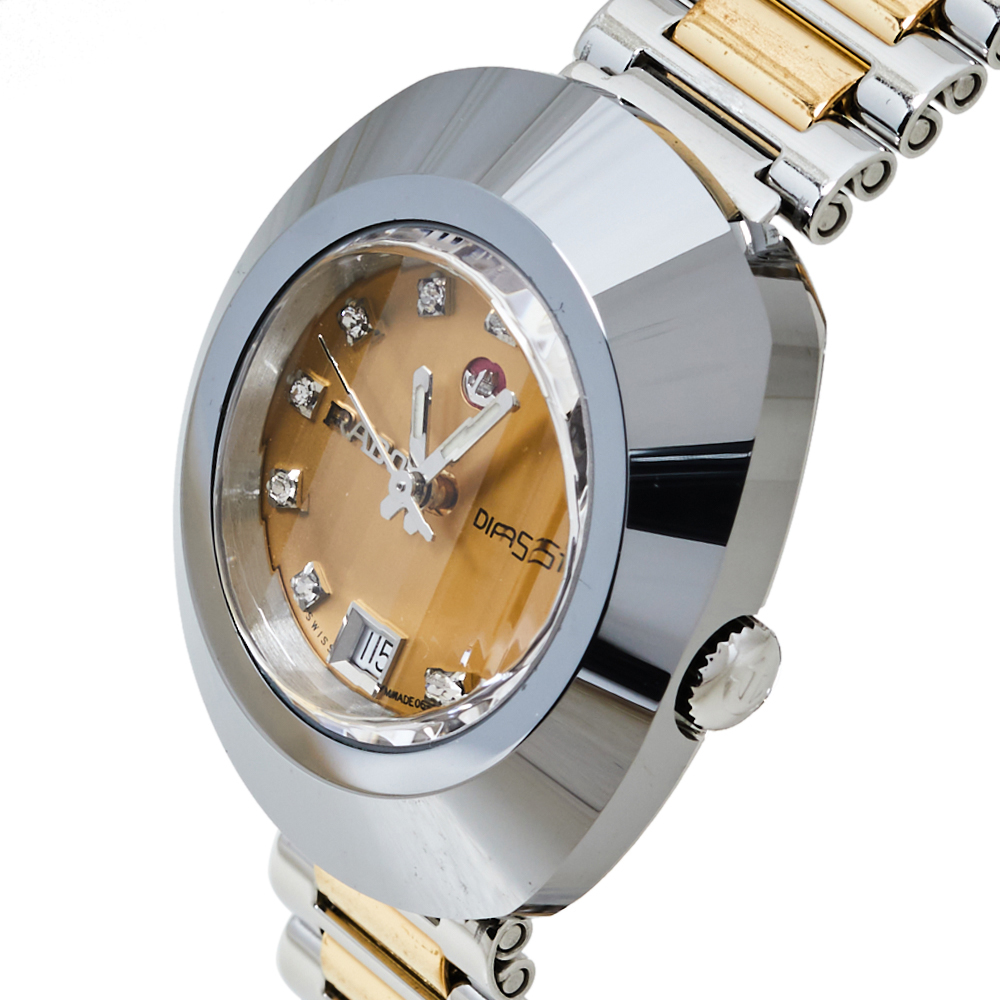 

Rado Yellow Dial Tungsten Carbide Two-Tone Stainless Steel Diamond Diastar R12403633 Women's Wristwatch, Silver