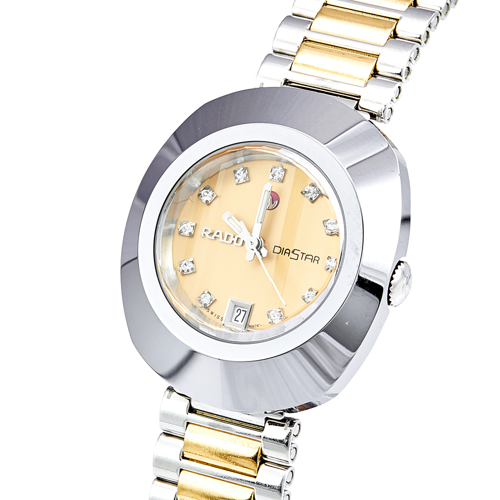 

Rado Champagne Tungsten Carbide Two-Tone Stainless Steel Diamond Diastar R12403633 Women's Wristwatch, Gold