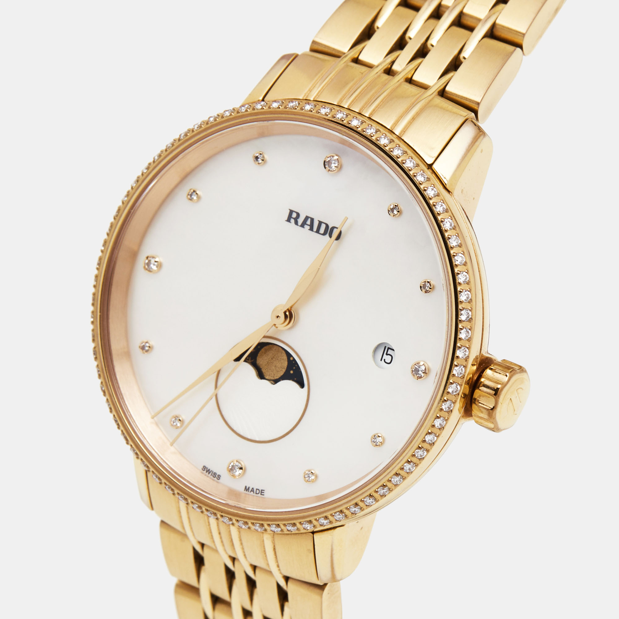 

Rado Mother of Pearl Diamond Rose Gold Plated Stainless Steel Coupole R22884923 Women's Wristwatch, White