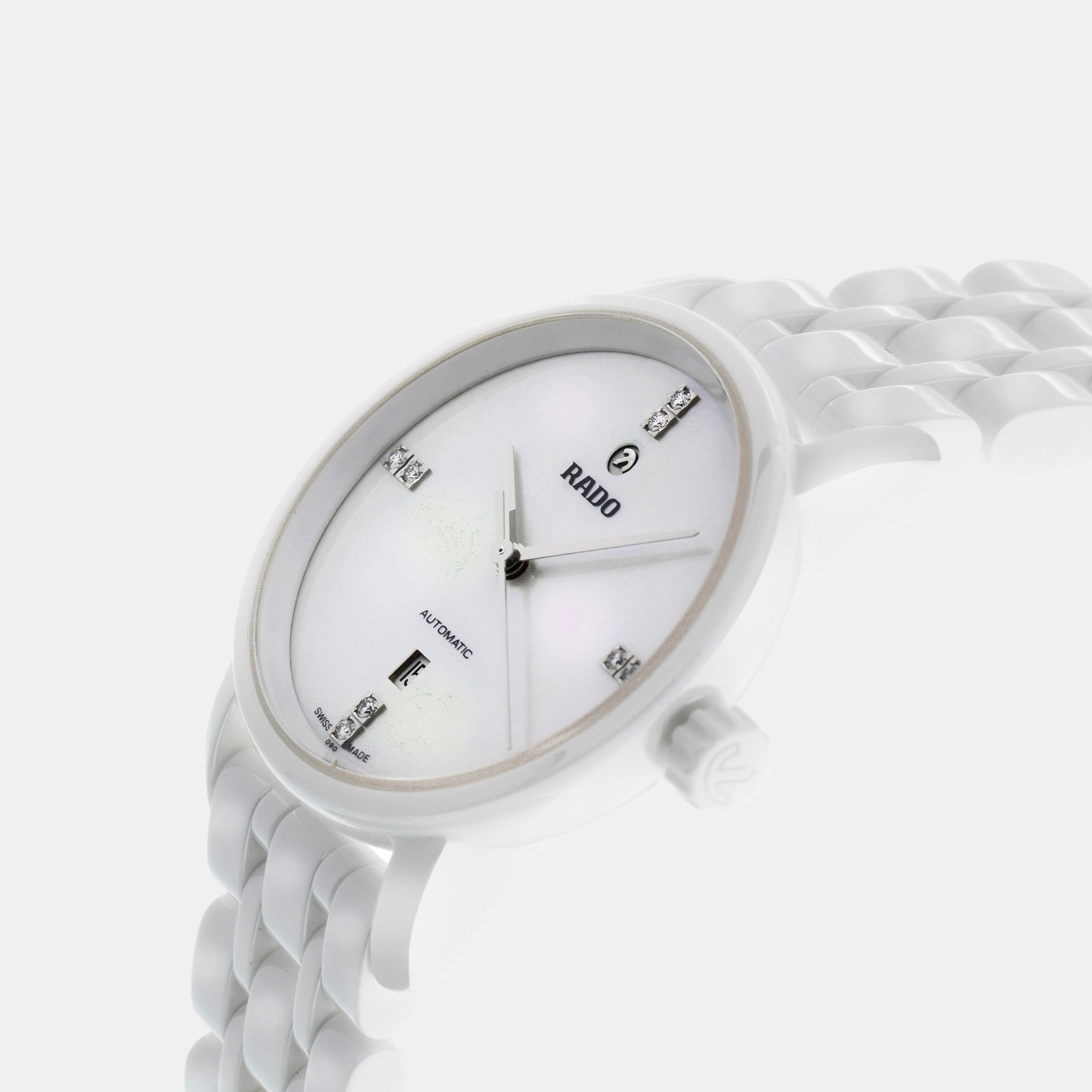 

Rado Diamaster Diamond Mother of Pearl Ceramic Automatic Ladies Watch R14044907, White