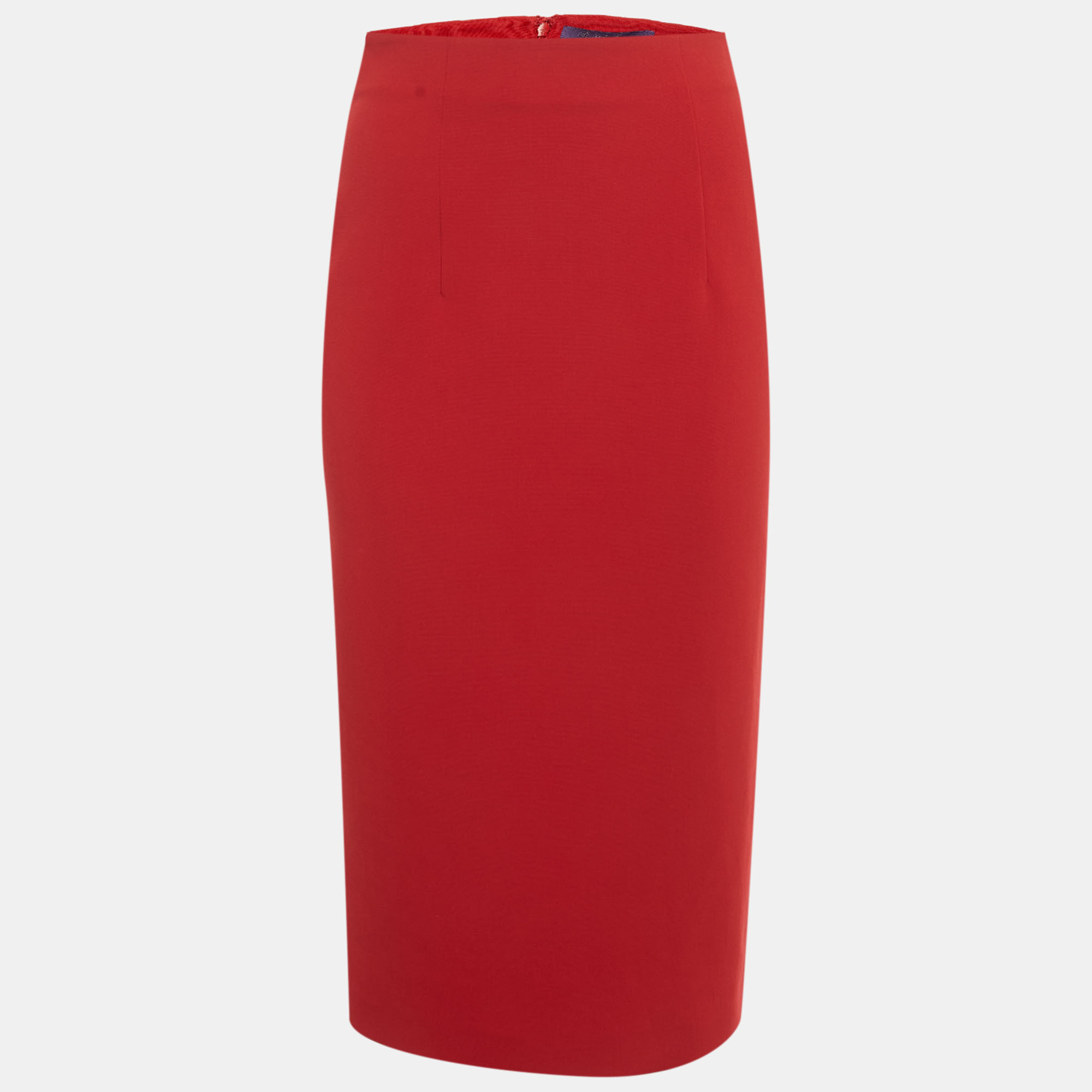 Pre-owned Ralph Lauren Red Stretch Wool Pencil Skirt S