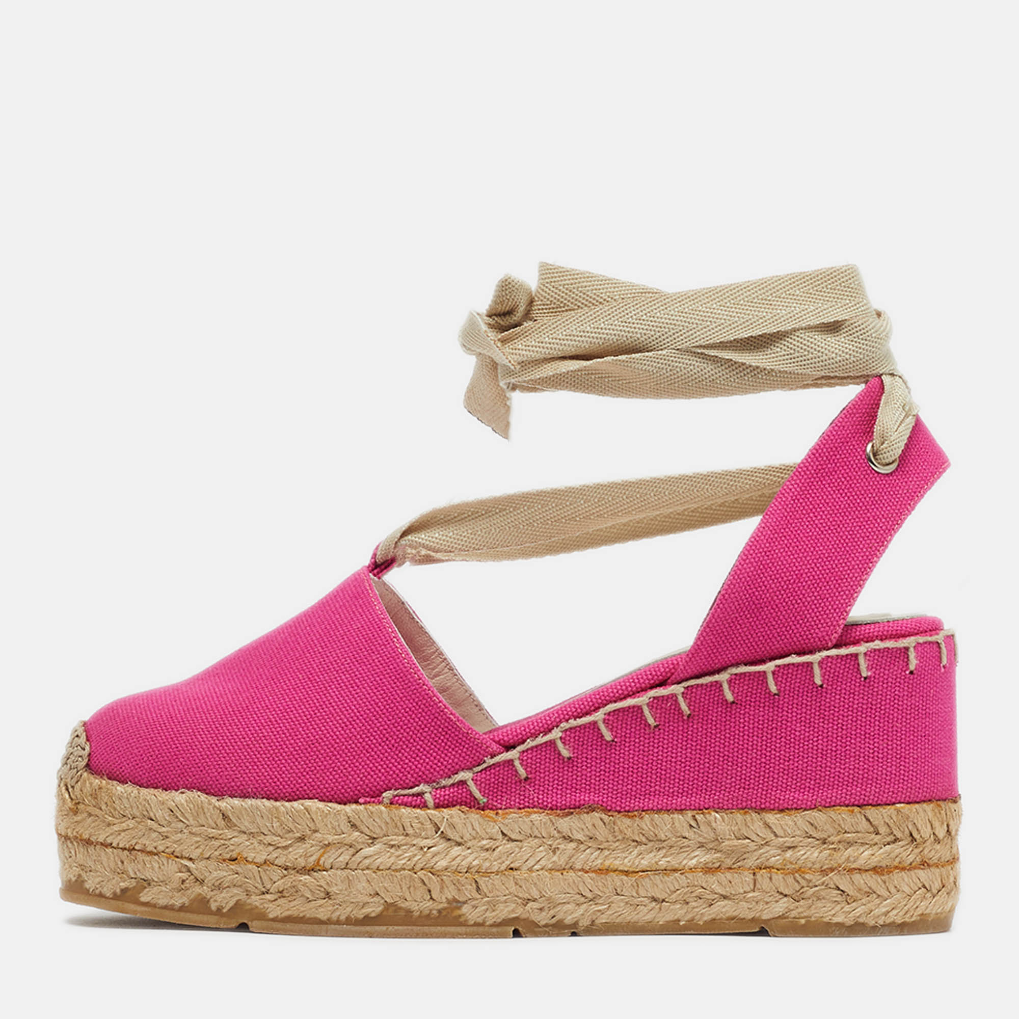 

Ralph Lauren Collection Size 36 Pink Canvas Wedge Pumps