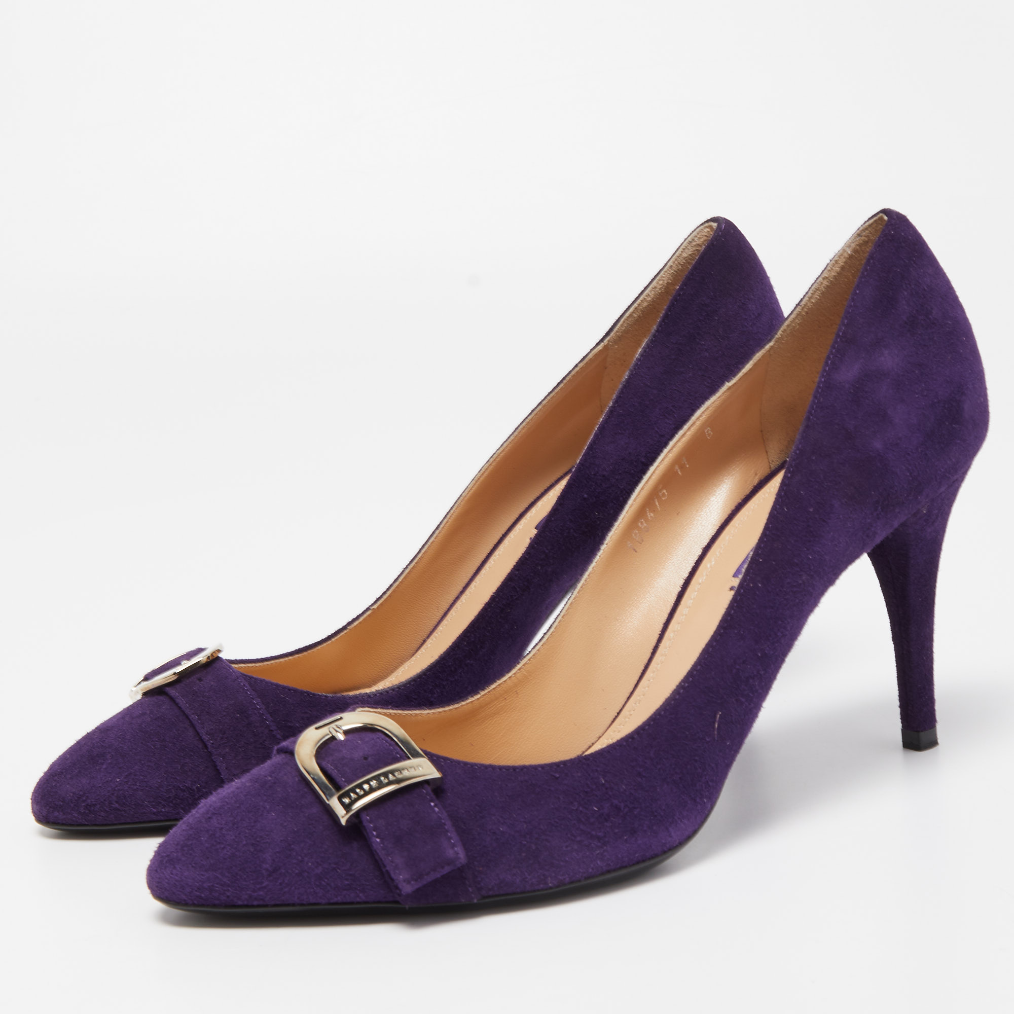 

Ralph Lauren Collection Purple Suede Buckle Embellished Pumps Size