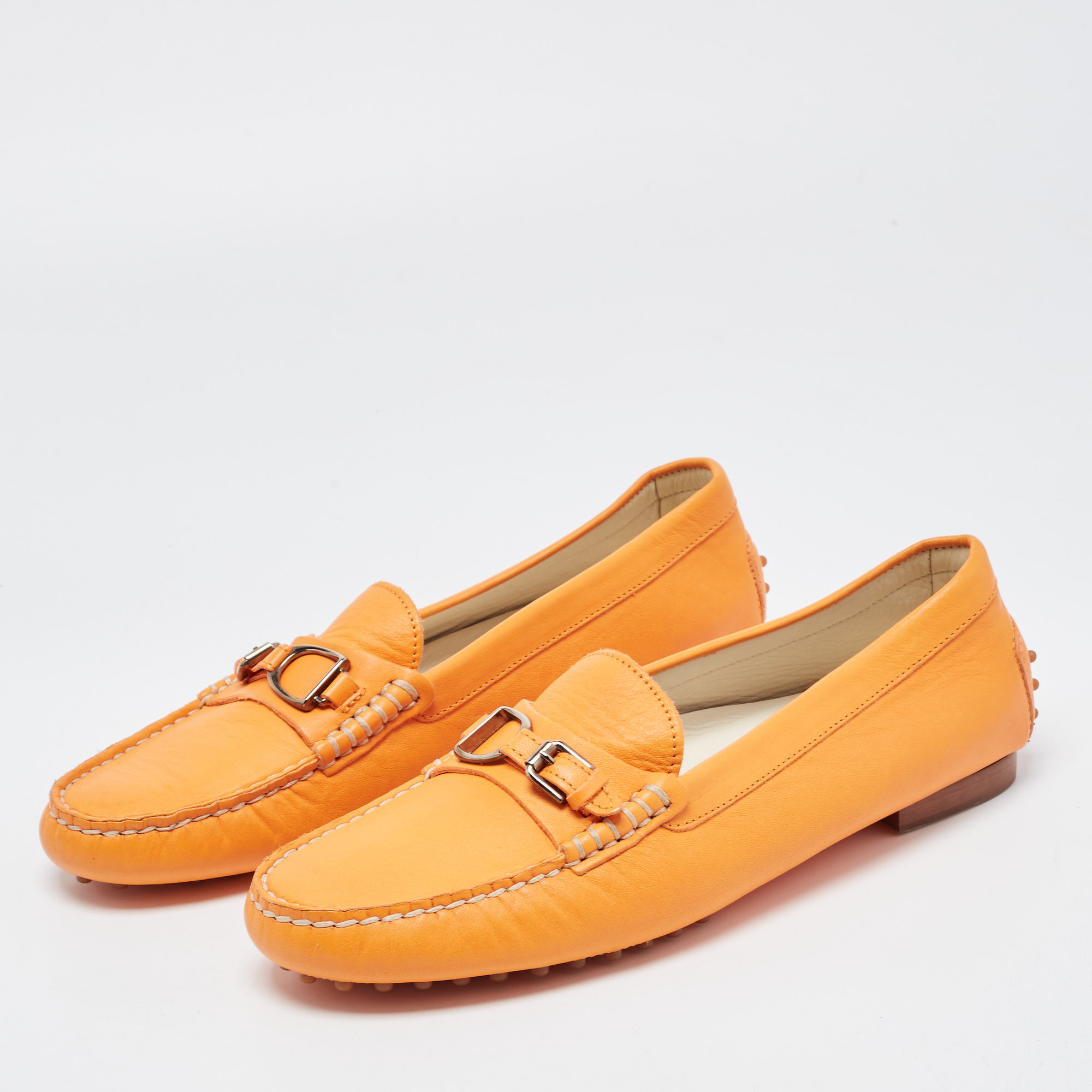 

Ralph Lauren Collection Orange Leather Slip On Loafers Size