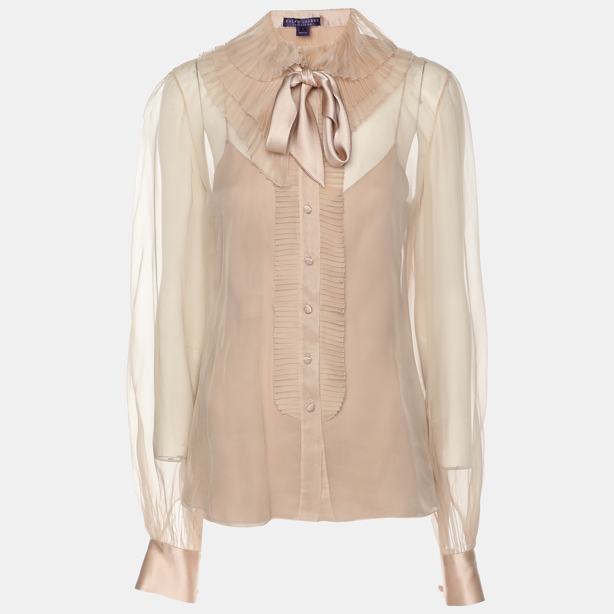 

Ralph Lauren Collection Beige Silk Ruffled Detail Top S