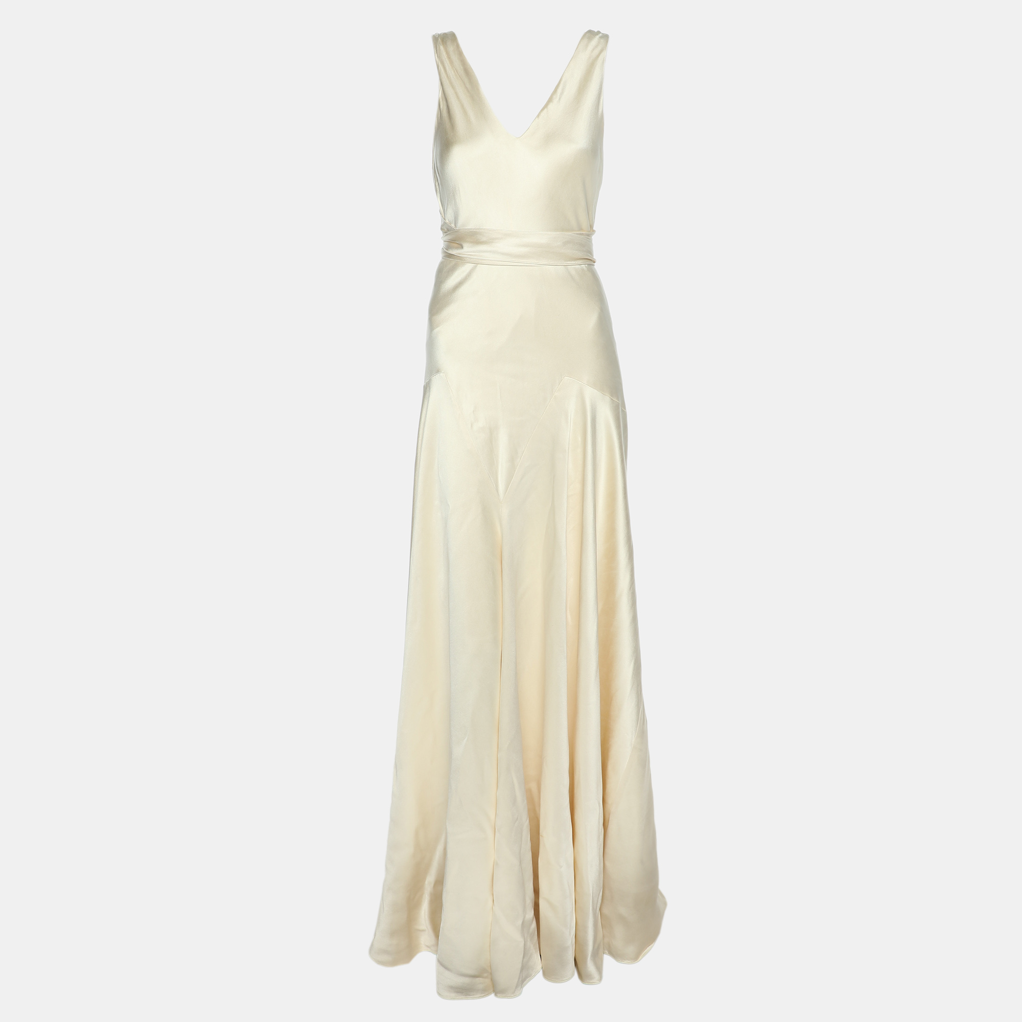 

Ralph Lauren Collection Cream Silk Wrap V-Neck Maxi Dress M