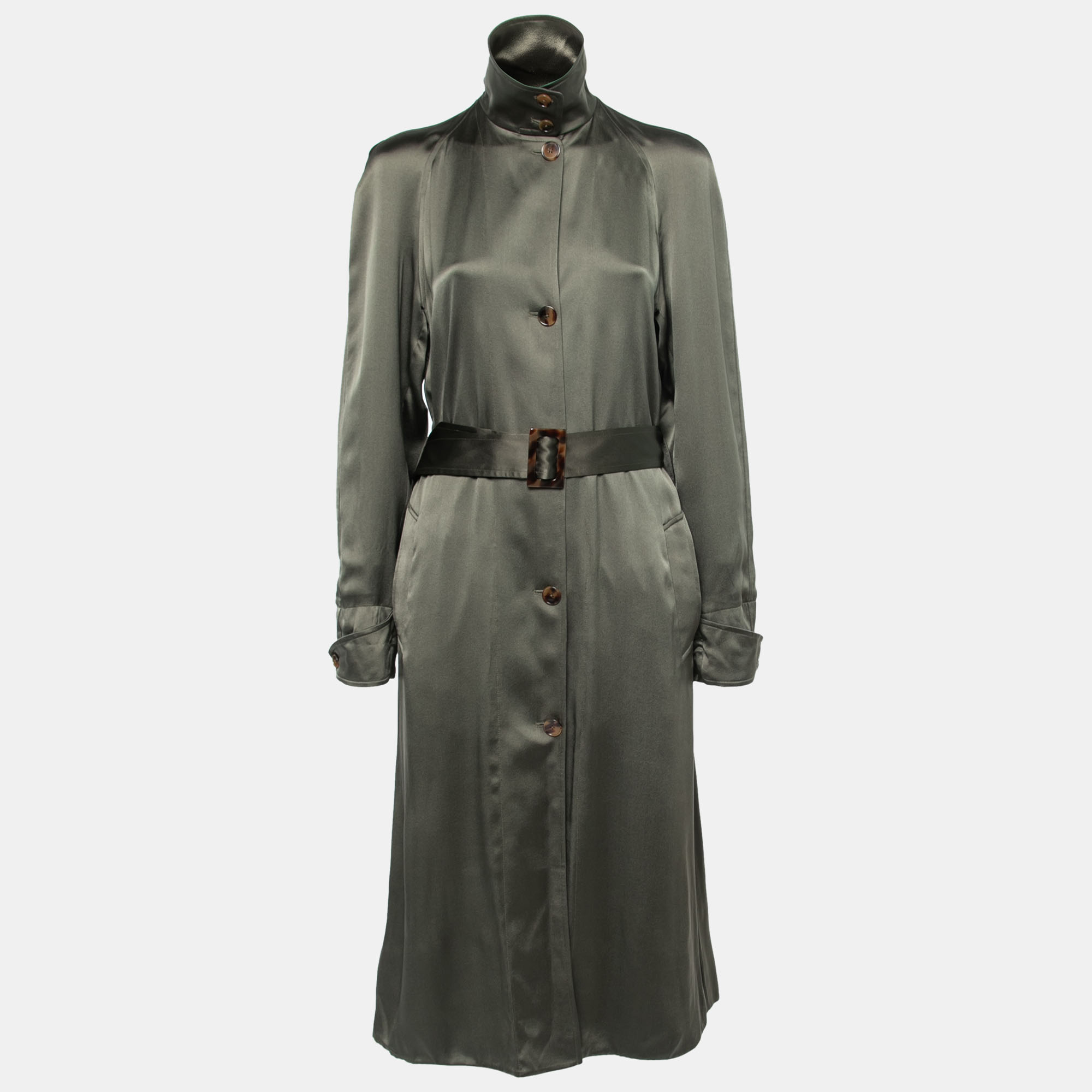مملوكة مسبقًا Ralph Lauren Collection Olive Green Silk Belted Shirt Dress M
