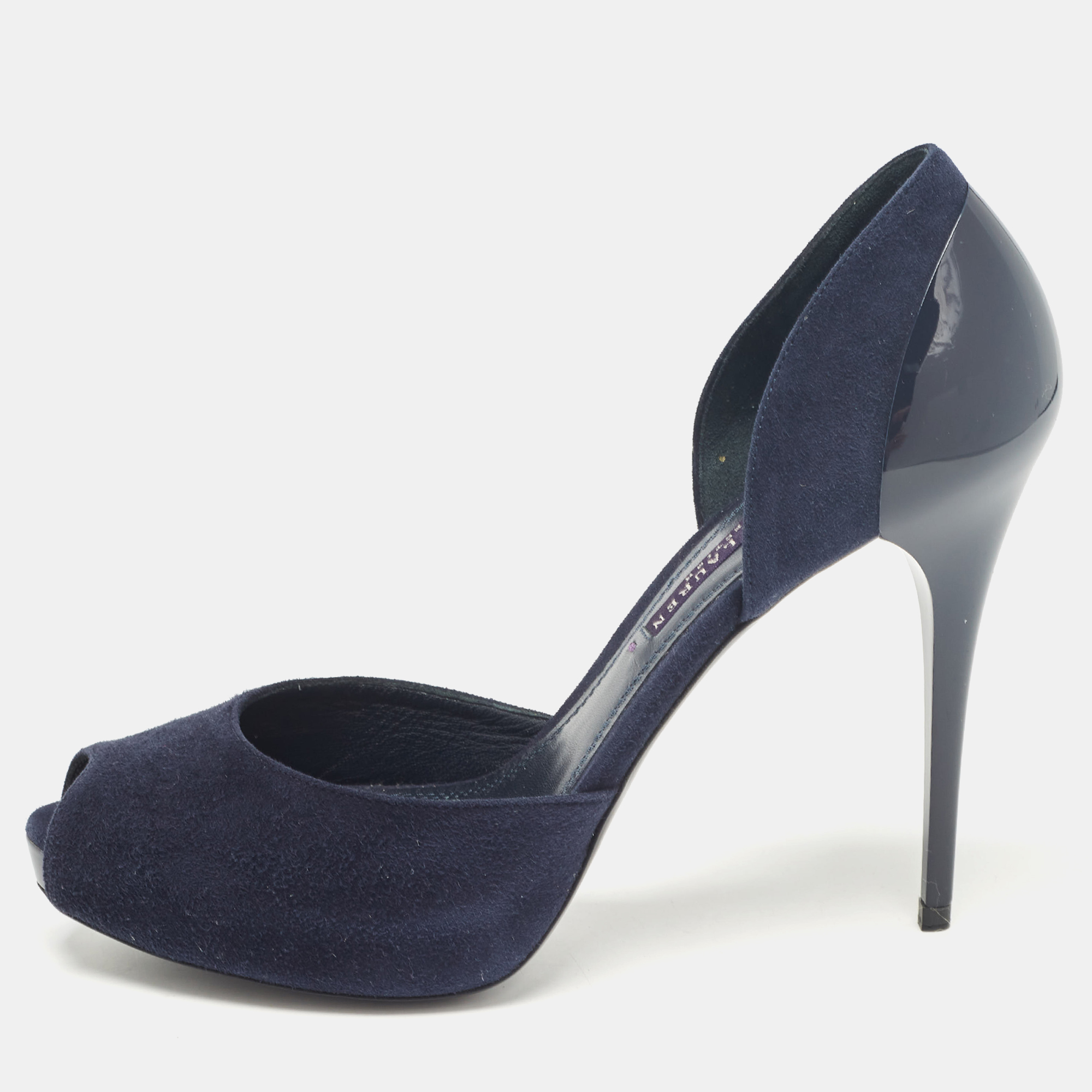 

Ralph Lauren Collection Navy Blue Suede Peep Toe D'orsay Pumps Size 37.5