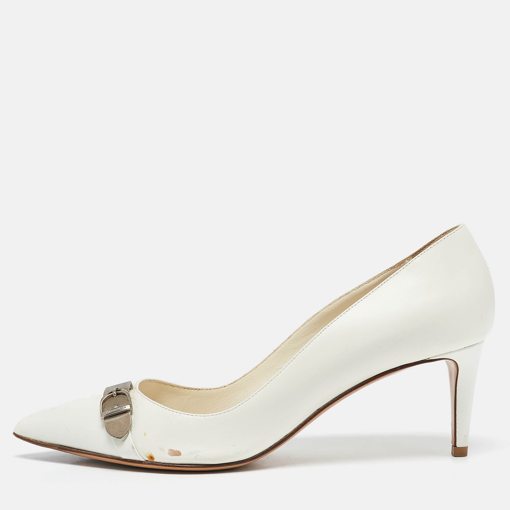 

Ralph Lauren Collection White Leather Pointed Toe Buckle Pumps Size