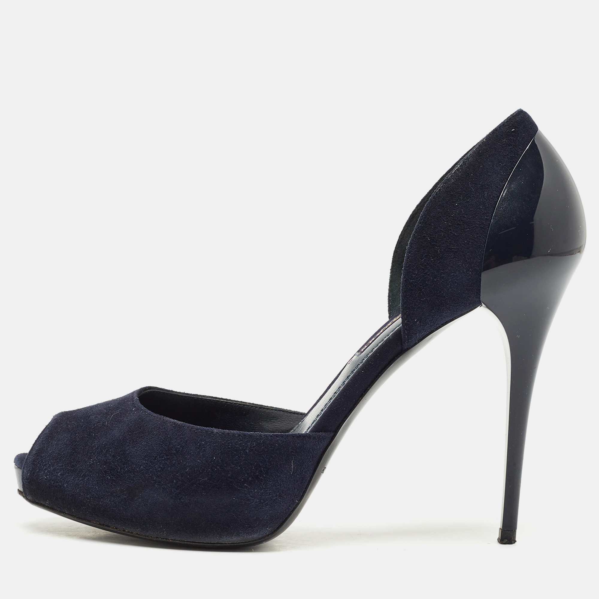 Pre-owned Ralph Lauren Navy Blue Suede Jessie D'orsay Pumps Size 39