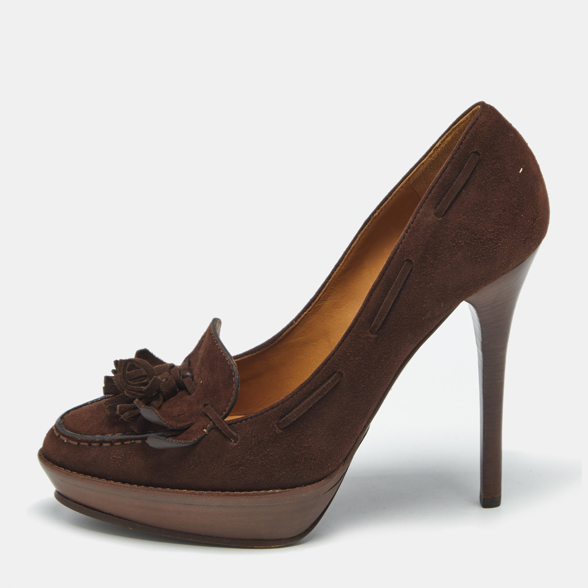 

Ralph Lauren Brown Suede Tassel Platform Loafer Pumps Size