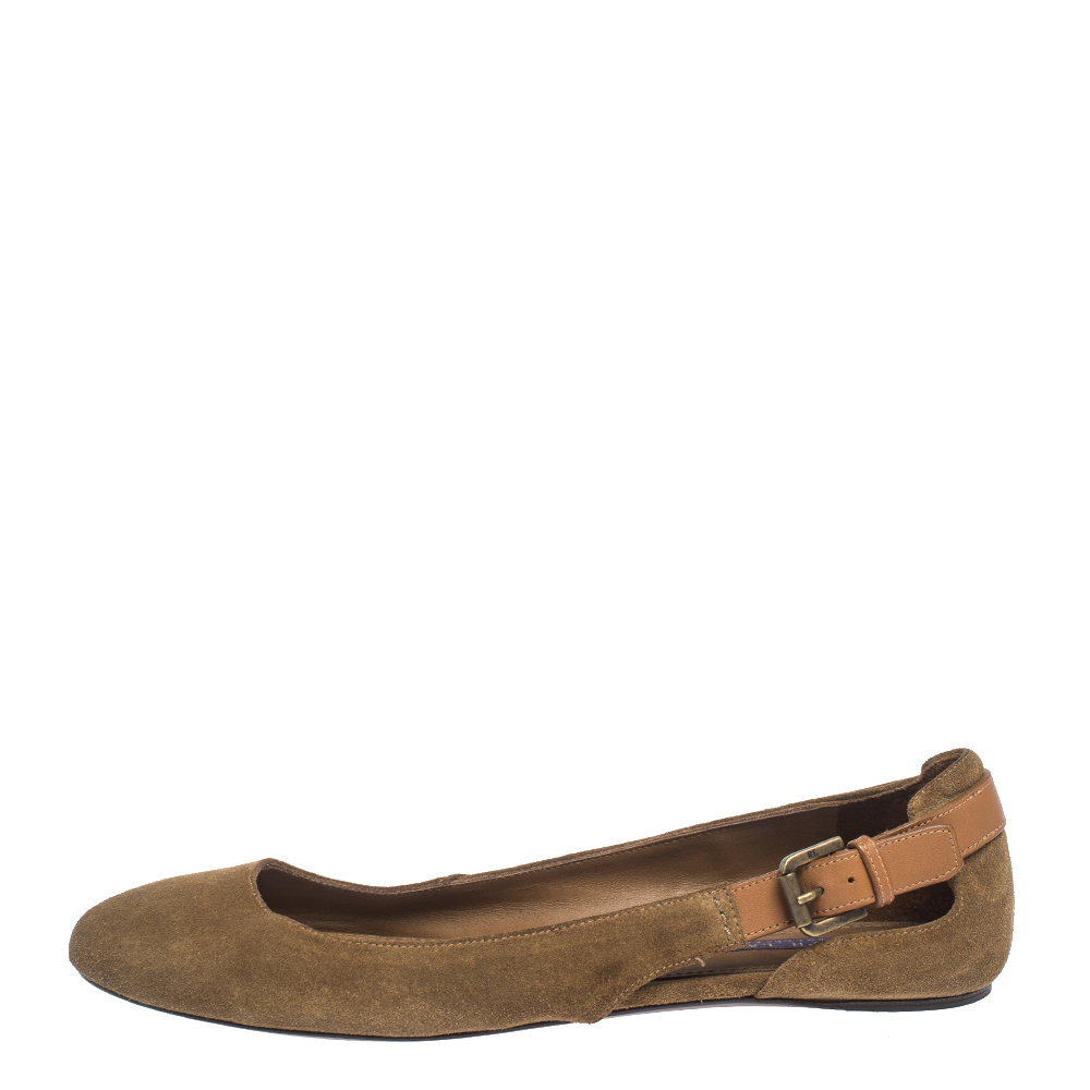 

Ralph Lauren Collection Brown Suede and Leather Ballet Flats Size
