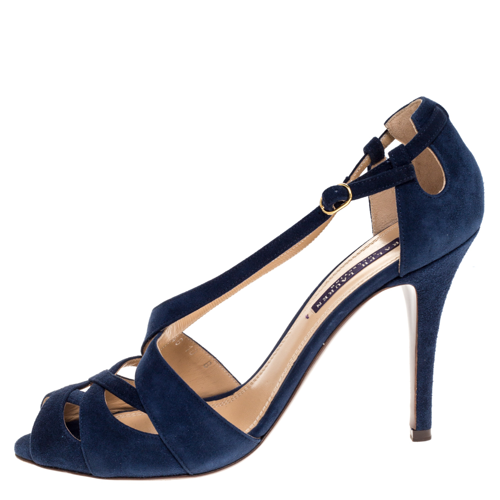 

Ralph Lauren Collection Blue Suede Ankle Strap Sandals Size