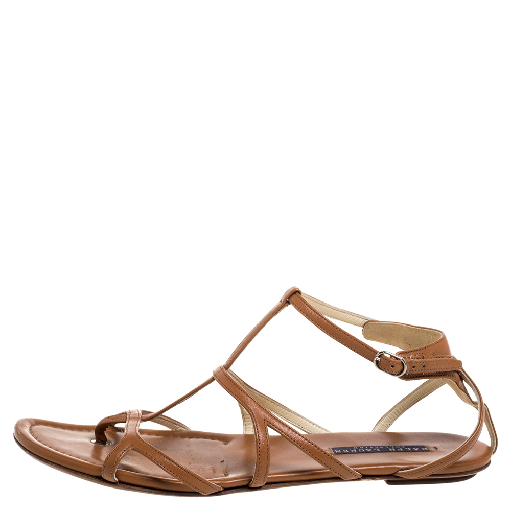 

Ralph Lauren Brown Leather Caged Flat Sandals Size